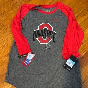 Nike Red and Gray Long Sleeve Tees with Ohio State Logo